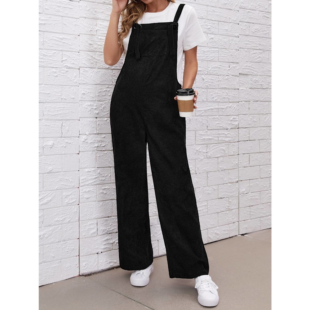 Maternity Patched Pocket Corduroy Overall Jumpsuit black